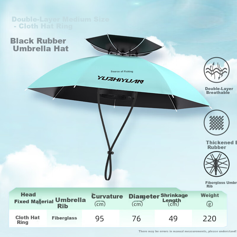 Yuzhiyuan Head Umbrella Hat, Double-Layer Breathable Fishing Umbrella, Outdoor Fishing Sun Protection And Rain Protection, Black Rubber, Medium Size, Adult Rubber Ring 9