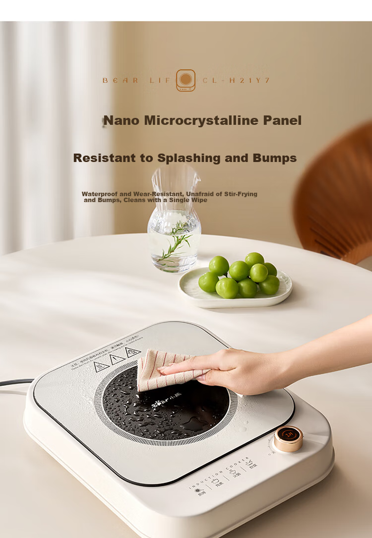 Bear Household Induction Cooker, Battery Stove, 2200W High Power, Intense Heat for Stir-Frying, Smart Touch Control, Waterproof Panel, 8 Heat Settings, Slim Design, Induction Cooktop, Hot Pot Stove, DCL-B22H5 8