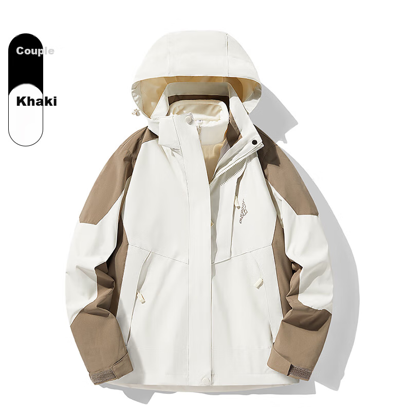 NASA MARVEL Jacket, Autumn And Winter Outdoor Coat, Three-In Hooded Detachable Couple's Mountaineering Suit, Khaki Color, Size L 11