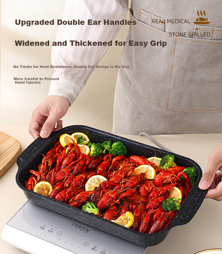 Vnash Deep Square Fish Grilling Plate, Steaming And Baking Fish Pan, Snack Plate, Barbecue Grill, 40cm, Carbon Steel 5