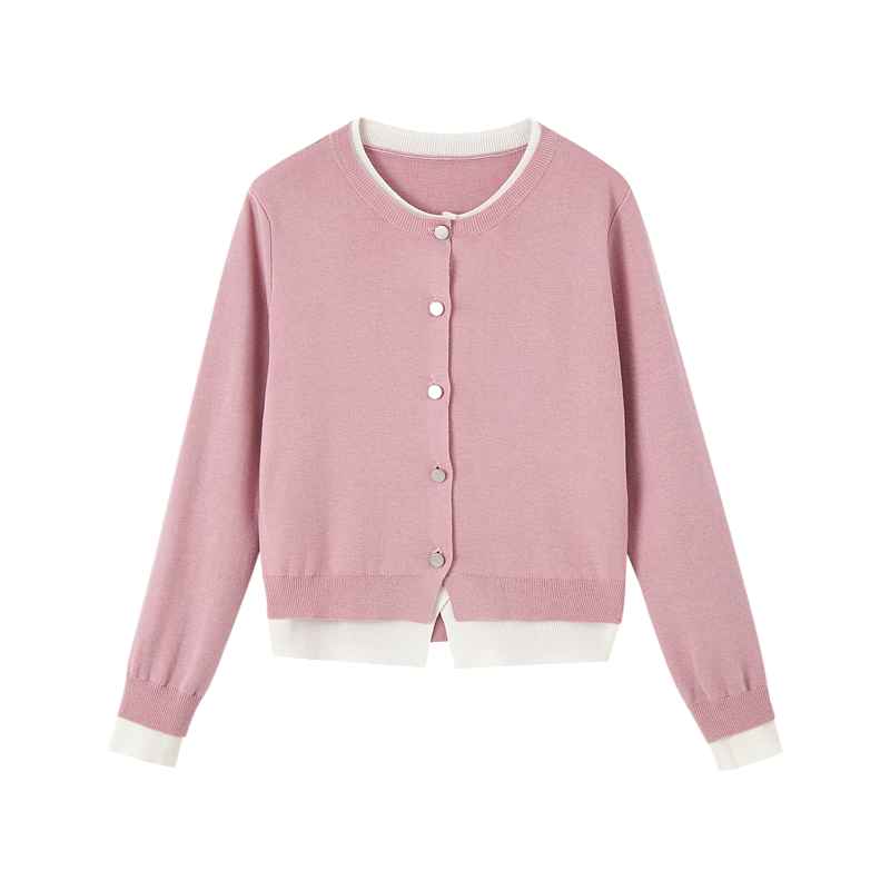 Dme [Quiet Luxury Inspired Wardrobe] Spring and Autumn Design Fake Two-Piece Color-Block Knit Sweater with Decorative Buckle for Women