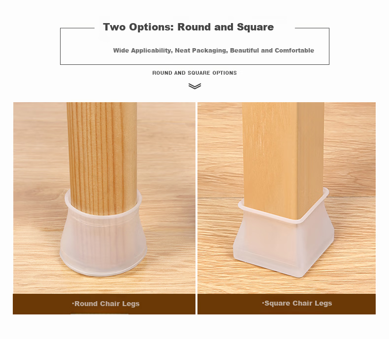 Hujia Silicone Table And Chair Leg Pads, Chair Leg Protectors, Stool Foot Pads, Wear-Resistant, Quiet, Non-Slip, Square, White, for Home Use 2