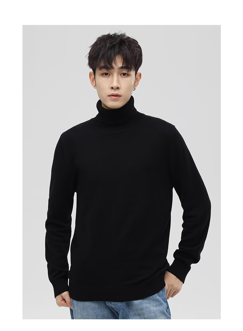 Jeanswest Men's Autumn Winter Fleece Lined Thickened Casual Turtleneck Warm Base Layer Simple Knit Sweater 4