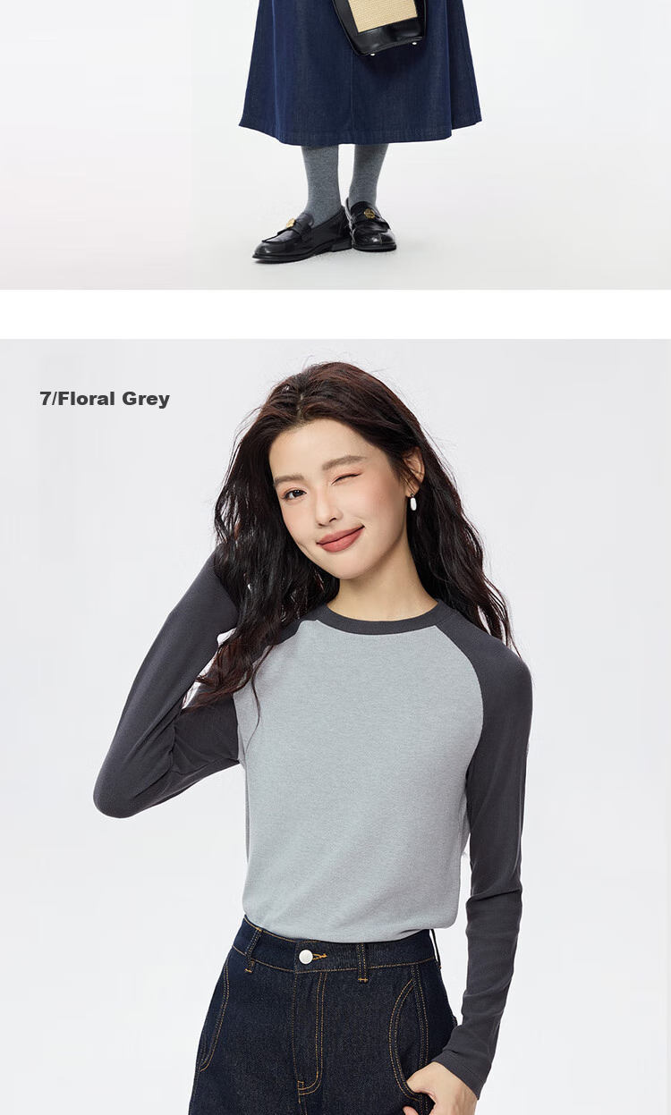 ZARA Women's Long Sleeve T-shirt with Elasticity, Vintage American Style Contrast Color Patchwork Round Neck Knitted Top 05325821 11