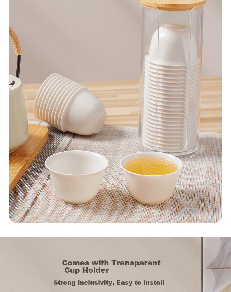 BJ Disposable Tea Cups, Kung Fu Tea 60ml Biodegradable Rice Husk Cups, High-Quality Heat-Resistant Tea Cups for Sipping, 100 Pieces + Cup Holder 10