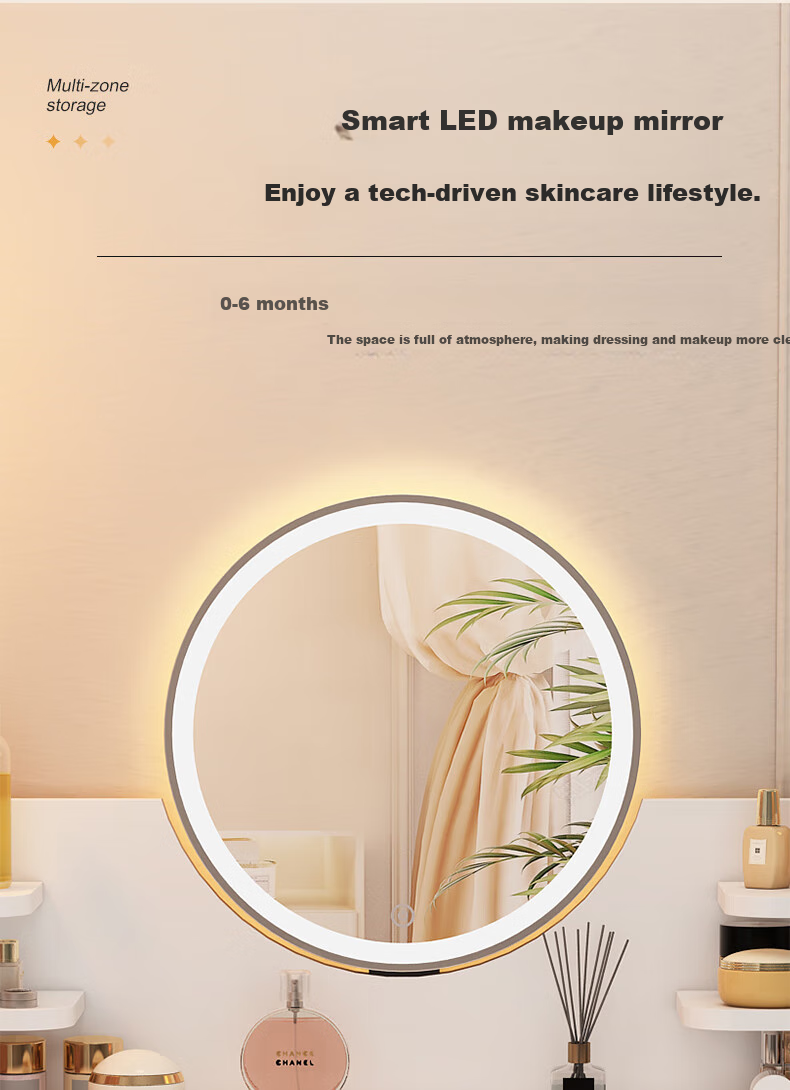 OLENOUFENG Dressing Table, Modern Minimalist Bedroom Vanity, Compact Luxury High-End Makeup Desk with LED Light And Dressing Mirror 6