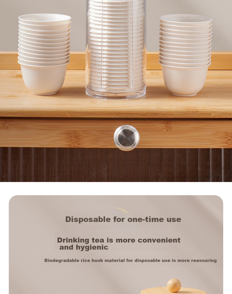 BJ Disposable Tea Cups, Kung Fu Tea 60ml Biodegradable Rice Husk Cups, High-Quality Heat-Resistant Tea Cups for Sipping, 100 Pieces + Cup Holder 9