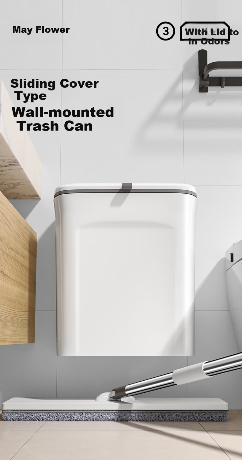 Wuyuehua Kitchen Trash Can, Wall-Mounted, 9L Capacity with Lid, No Bending Required, Suspended Wall-Hanging Garbage Bin for Kitchen, Bathroom And Living Room 1