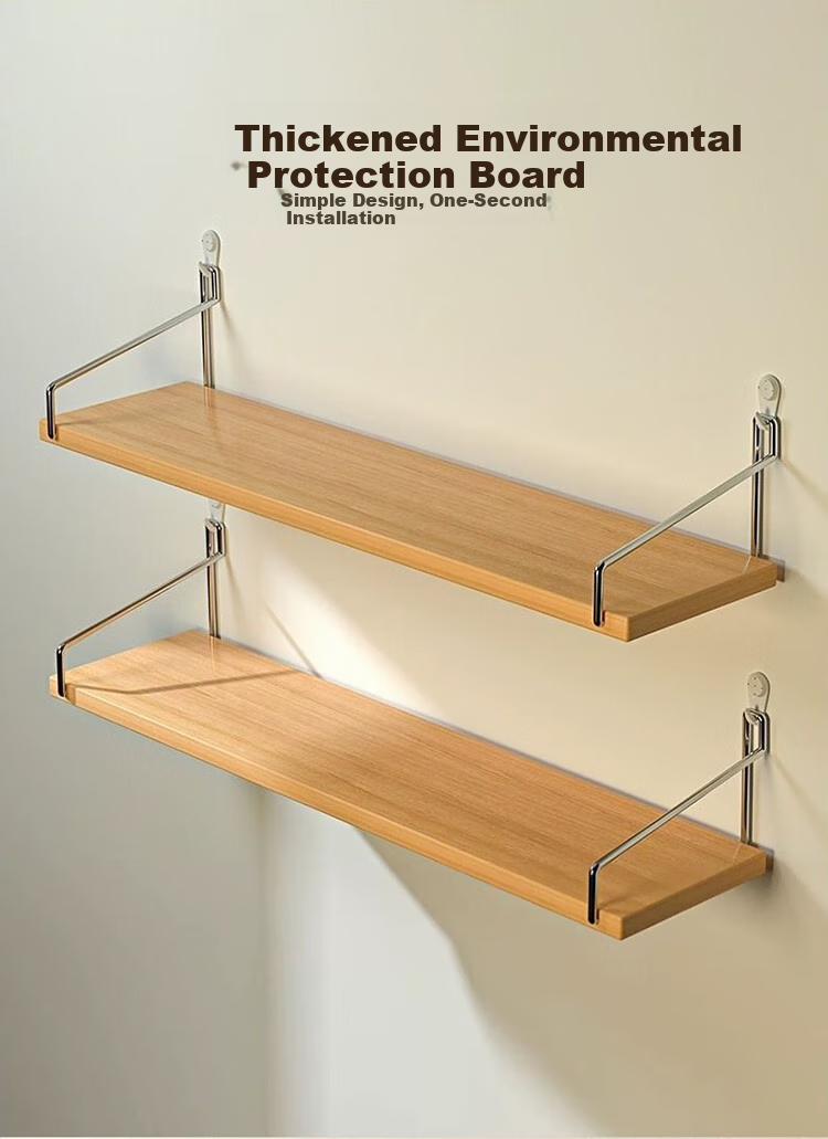 Ourunzhe Wall-Mounted Storage Rack, Single Bar Shelf, No Drilling Required, Wall-Mounted Set-Top Box Organizer, Natural Wood Color, 50cm Single Unit 9
