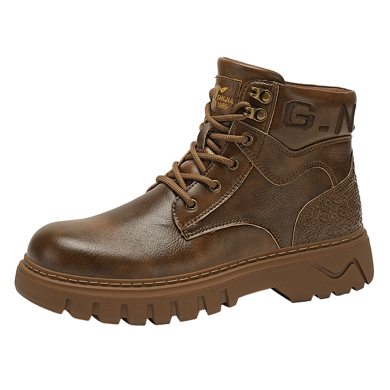 Bull Family Martin Boots Men 2026 Winter New Versatile Work Boots Men's Thick Sole High Top Leather Outdoor Hiking Shoes Men