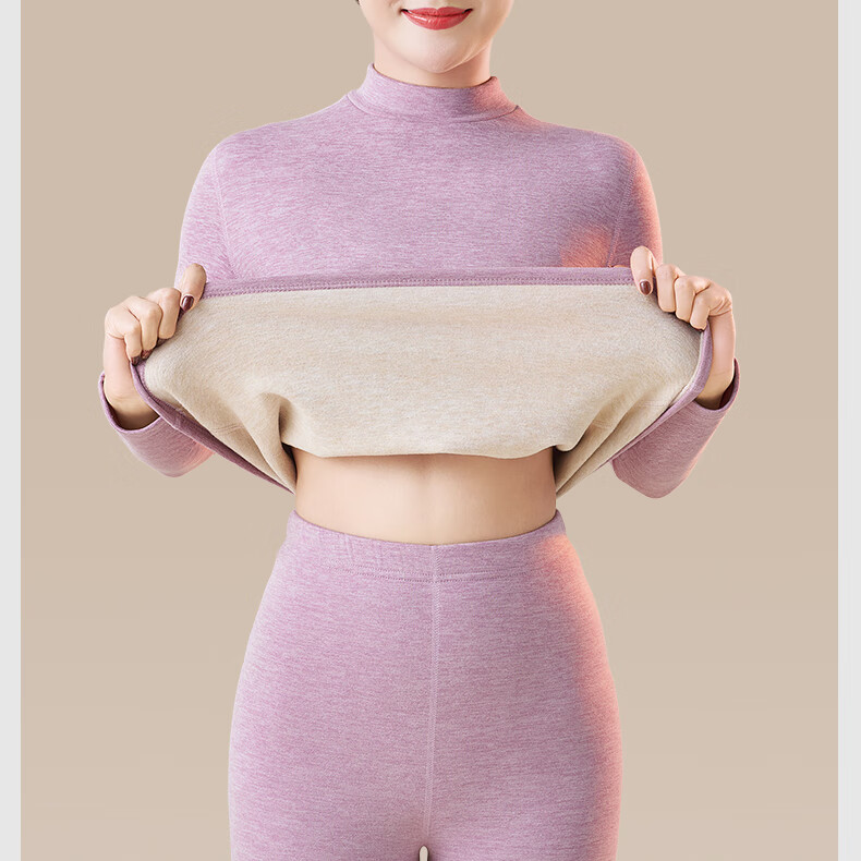 MiiOW Middle-aged and Elderly Women's Thermal Underwear Set, Mid-neck Winter Fleece-lined Thin Autumn Top and Bottom, German Velvet Base Layer, Gift for Mom 29