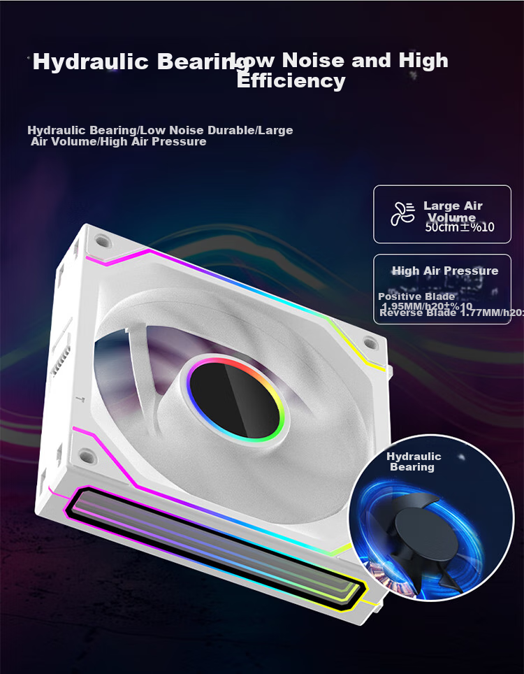 Ziyi LED Fan Case, 12cm Wireless Splicing, White Anti-Leaf ARGB Synchronized + PWM Temperature Control, Multi-Layer Mirror Fan ZY-626 6