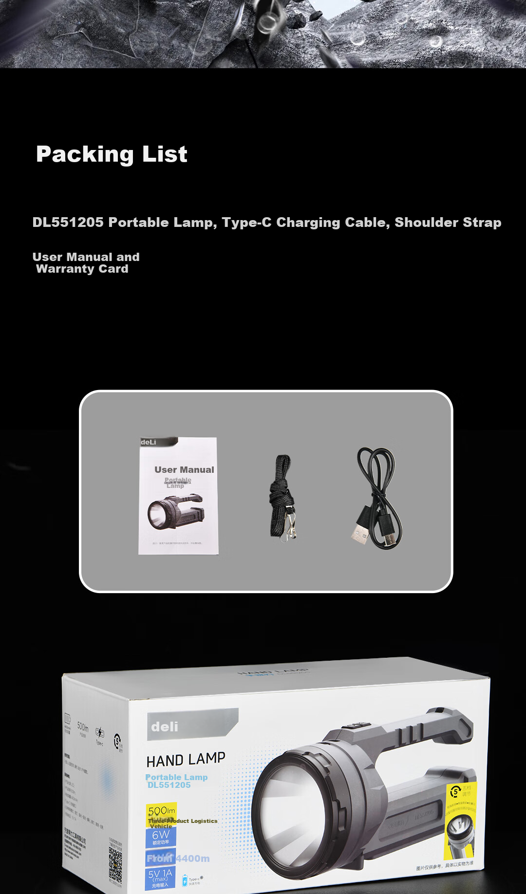 Deli Flashlight, Typhoon Emergency Light, High Brightness, Long Battery Life, Ultra-Bright, Long-Range, Handheld Searchlight, Emergency Patrol Mining Lamp 8