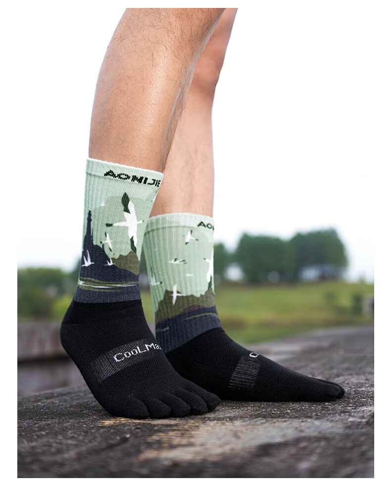 AONIJIE Long Tube Five-Toe Socks Snow Mountain Desert Pattern Breathable Durable Mountaineering Trail Running Hiking Toe Socks Snow Mountain S 5