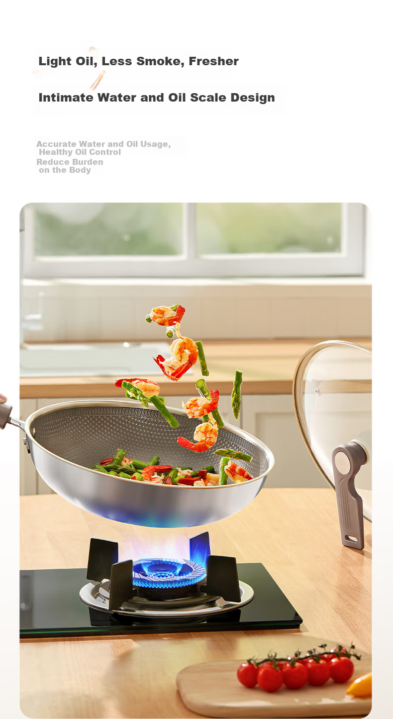 Midea Non-Stick Wok, Stir-Fry Pan, Induction Cooker Compatible, 304 Stainless Steel Pot, Gas Stove Ceramic Pan, Zero Fluorine Snowflake Non-Stick Core 17