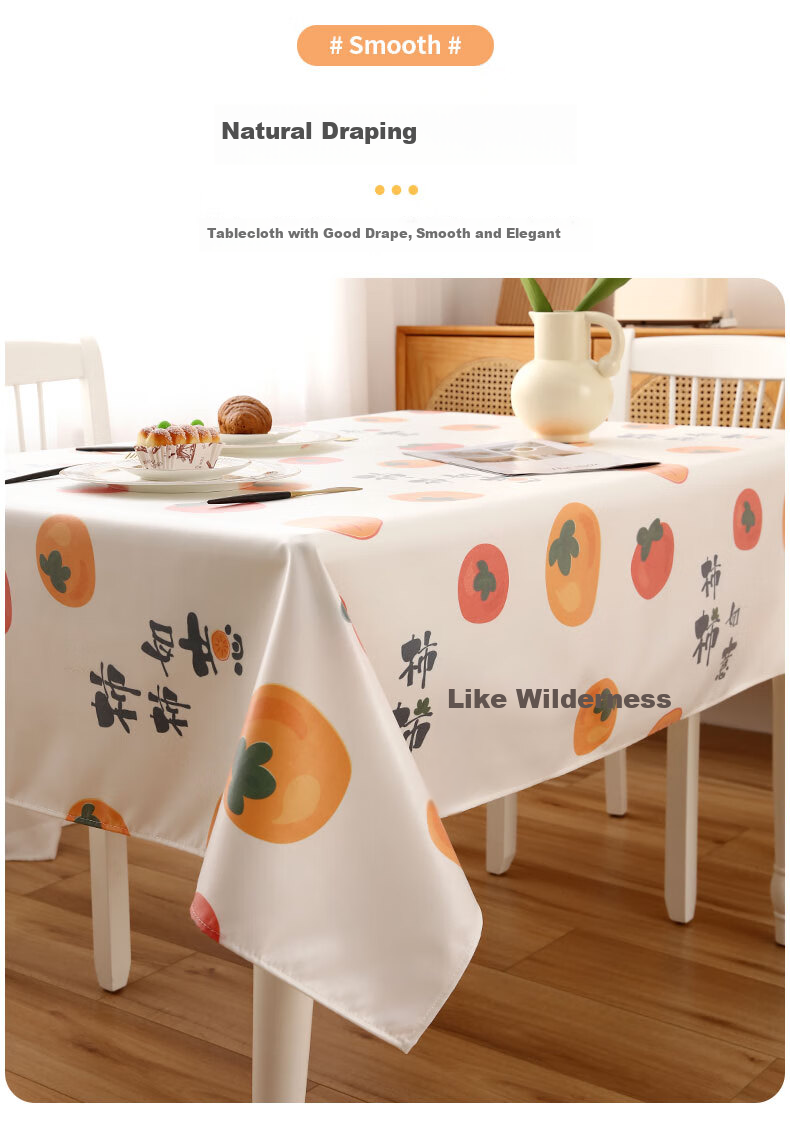 CHERISHES LIFE Waterproof And Oil-Resistant TPU Tablecloth, Washable Rectangular Dining Table Cover for Home Use, Tea Table Cloth, Persimmon-Shaped, Auspicious Design, 137*180cm 7