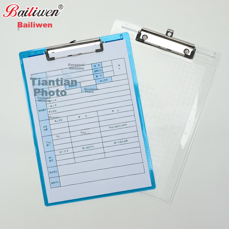 Bailiwen H812A Transparent Blue A4 Clipboard with Scale, Thickened Flat Clipboard, Wall-Mountable File Folder/writing Board/pen Pad/office File Folder/menu Holder