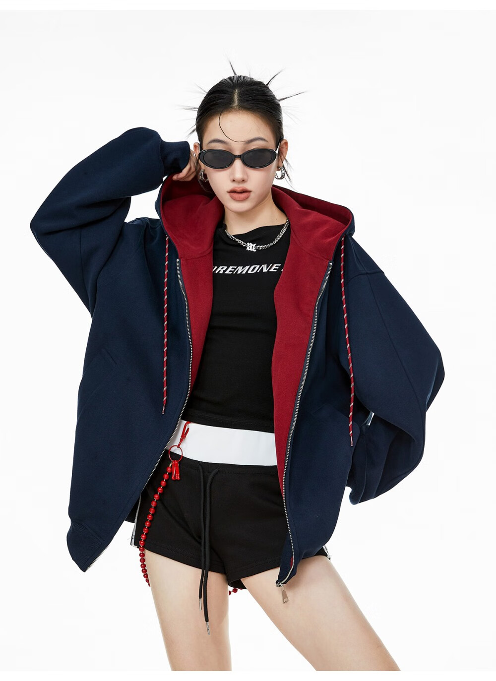 ICH MODE Women's Hoodie American Vintage Loose Fit Zip-up Sweatshirt Spring Autumn New Light Heather Gray L 6