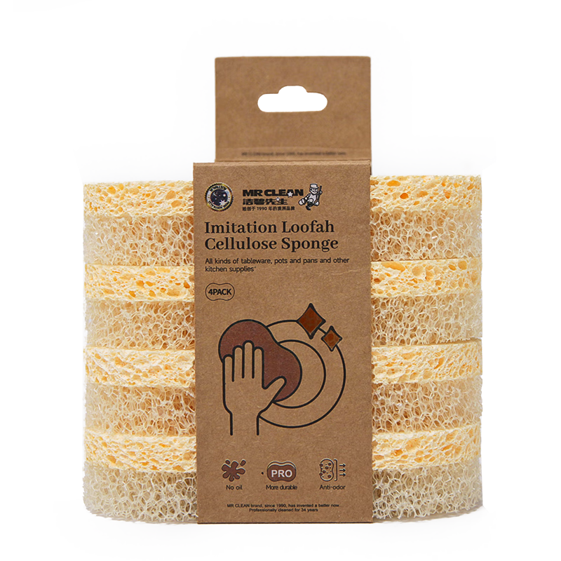 Mr Clean Loofah Imitation Wood Pulp Cotton Scrub Sponge 4-Pack Kitchen Dishwashing Sponge Brush Pot Cleaning Magic Decontamination Sponge Cloth