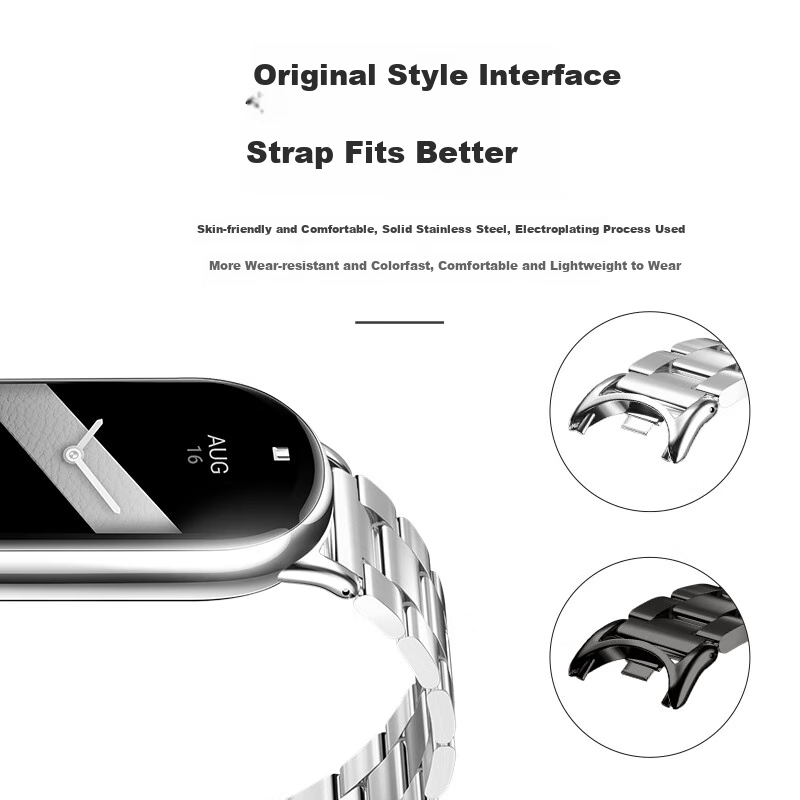 Ремешок Weiqiantu из нержавеющей стали для Xiaomi Smart Band 8, серебристый, с бабочкой застежкой