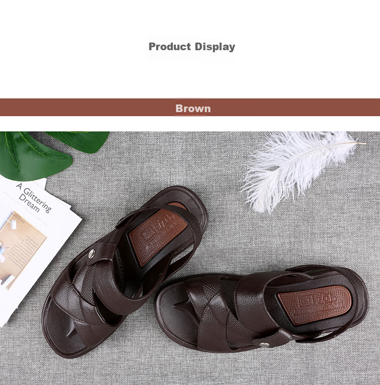 Huili Casual Sandals for Men, Indoor Slippers, Outdoor Dual-Use Beach Shoes, Comfortable Breathable Simple Design HL3338 Brown Size 45 2