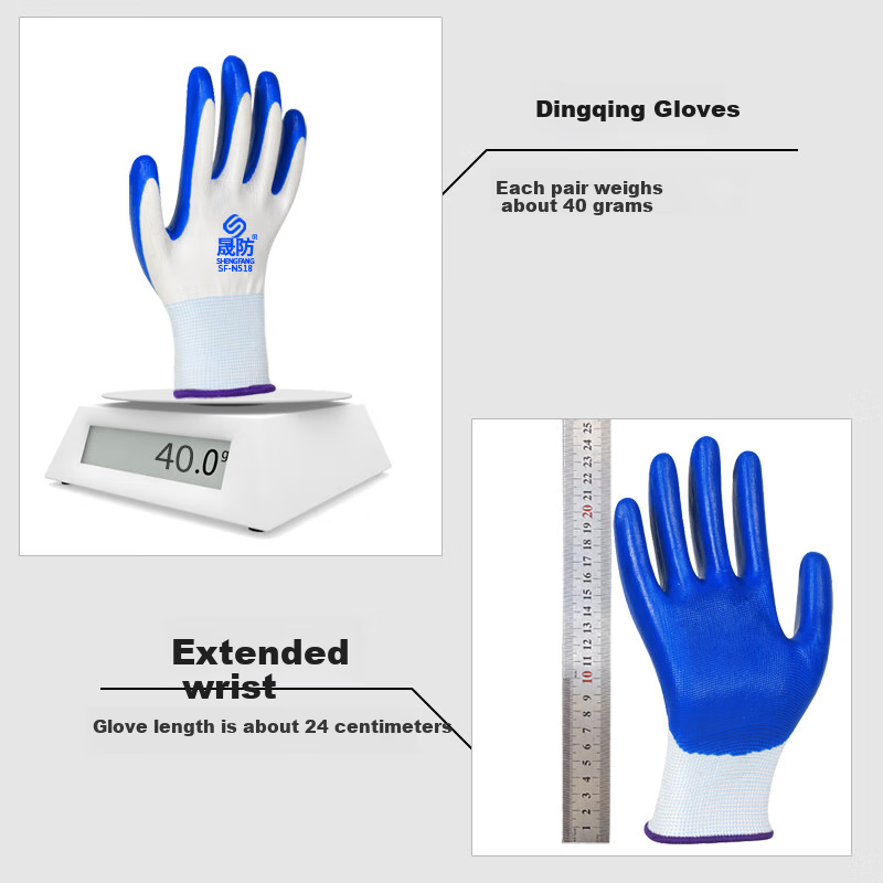 Shengfang Nitrile Coated Gloves, 12 Pairs/pack, Protective Wear-Resistant Oil-Resistant Latex Rubber Coated, for Construction Site Handling