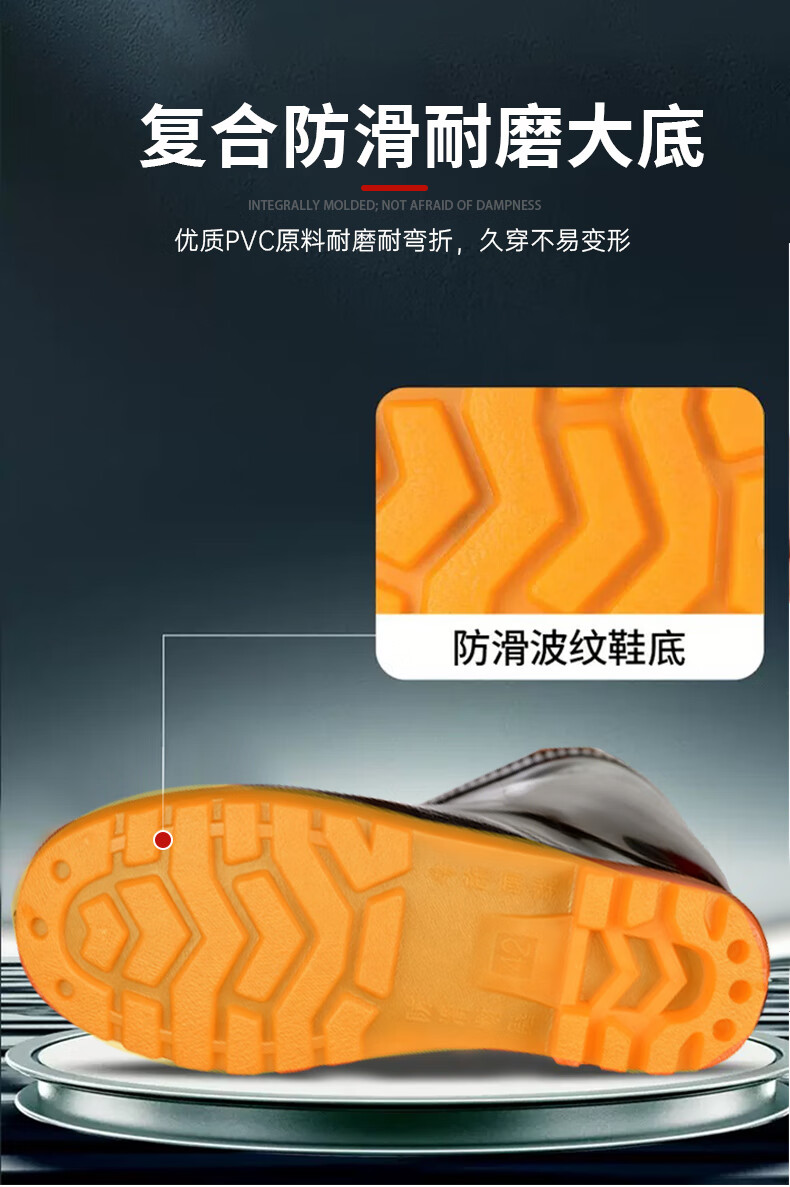 Gongqiyou Black Mid-Calf Rain Boots Size 40 Waterproof Non-Slip Wear-Resistant Outdoor Rubber Shoes 3