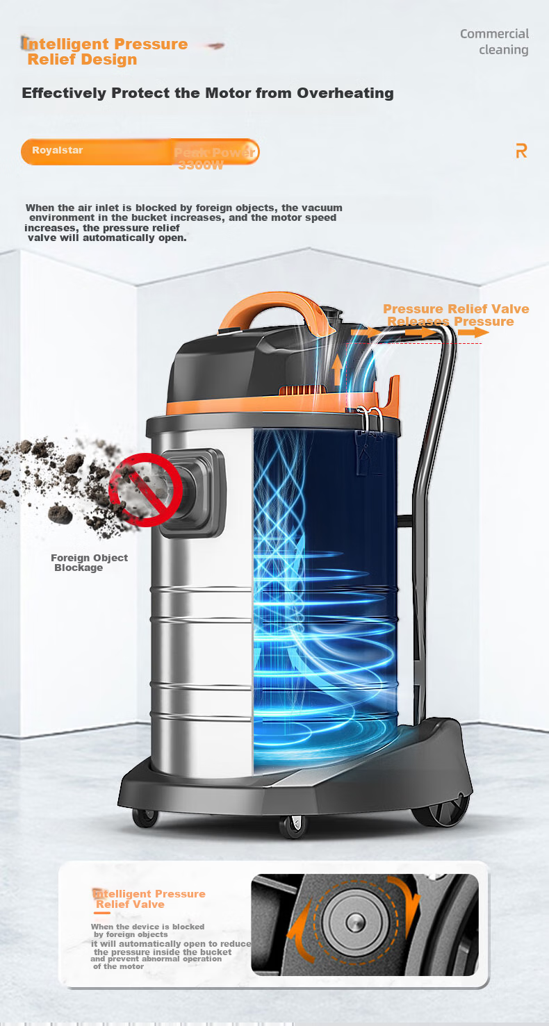 Royalstar Dual-Motor 4200W High-Power Powerful Suction Wet And Dry Commercial Industrial 70L Barrel Vacuum Cleaner for Hotels And Factories RS-XT420A 6