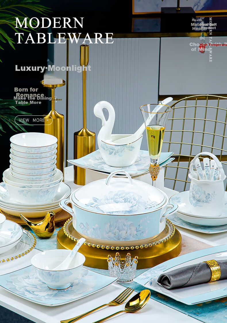 Yunzhihe Tableware Set, Dishwasher Safe, New Stylish Design, Jingdezhen Porcelain Dinnerware Set, Housewarming Gift 1
