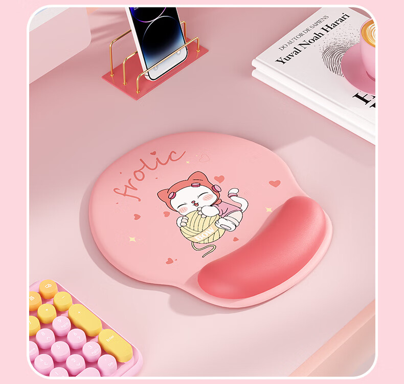 B.O.W Hangshi HD668 New Cat Paw Wrist Rest Mouse Pad Silicone Hand Support Office Study Thickened Wrist Pad Gaming Keyboard Soft Mat Milk Tea Color 9