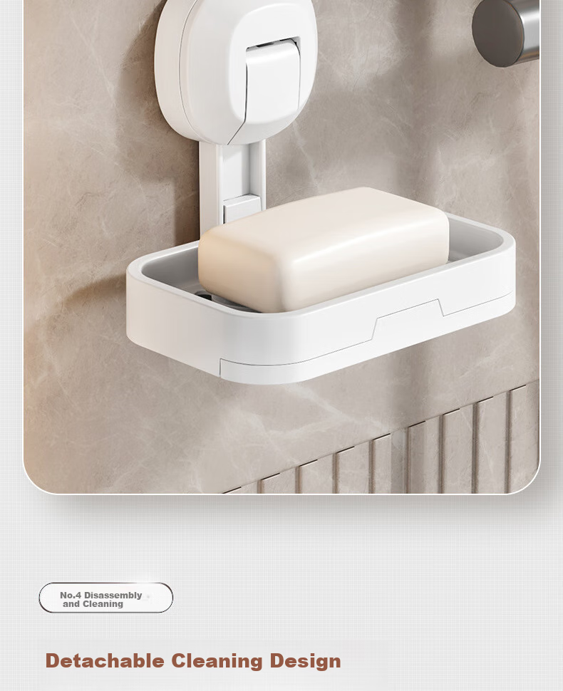 Shangmeide Suction Cup Soap Dish, No Drilling Required, Wall-Mounted Bathroom Draining Soap Holder, Luxurious Bathroom Storage Rack 6