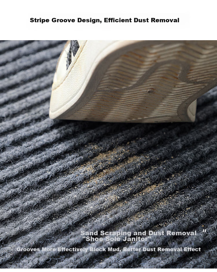 DIYIN Entrance Mat, Doormat with Mud Scraper, Water-Absorbing Carpet, Non-Slip Floor Mat, Double Striped Dark Red without Text, 60*90cm 6