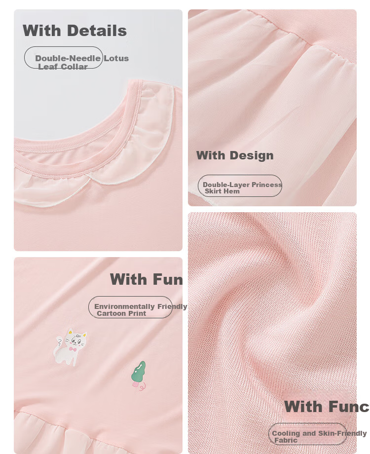Hodo Children's Pajamas, Girls' Nightgown, Short-Sleeve Loungewear for Girls, Spring And Summer Thin Silk Princess Dress Q3016 Light Pink 140 5
