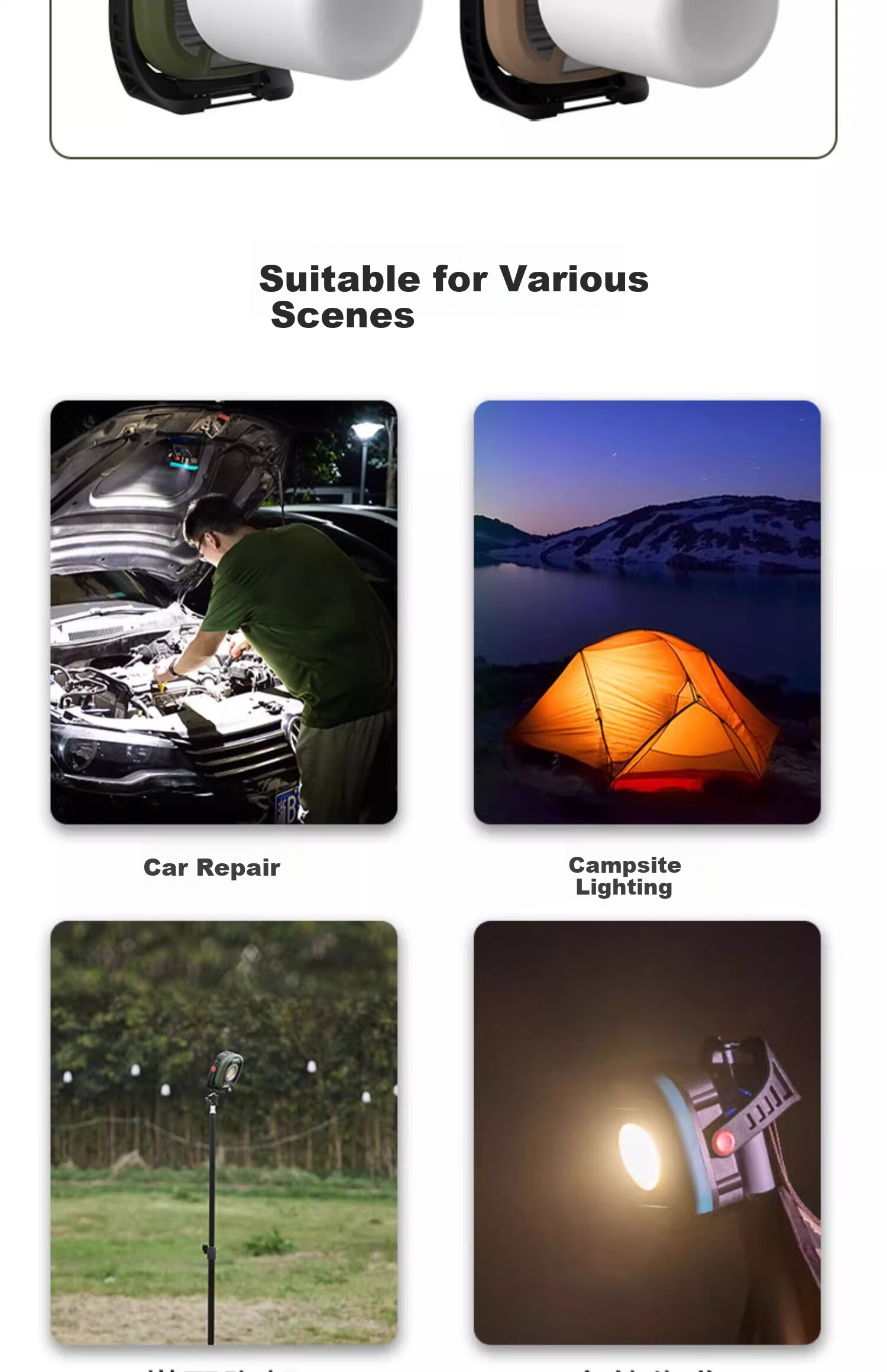 Shanlishi Outdoor Camping Light, Campsite Lamp, Rechargeable Tent Light, Magnetic Work Light, LED Outdoor Lighting, Army Green Color 14
