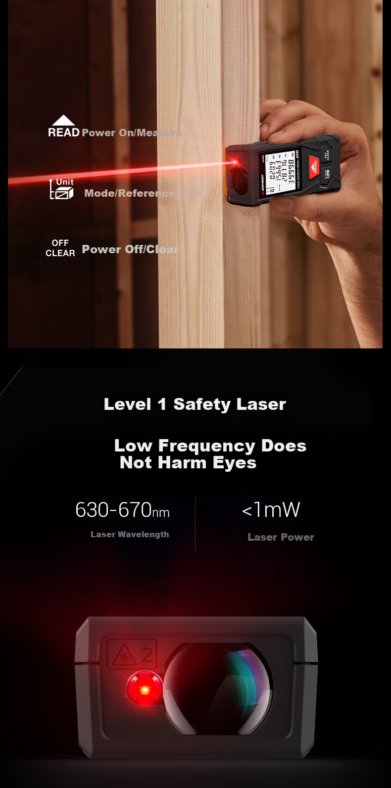 SNDWAY Laser Rangefinder, Infrared High-Precision Electronic Laser Ruler, Measuring Device for Rooms, Red Light SW-JD40 8