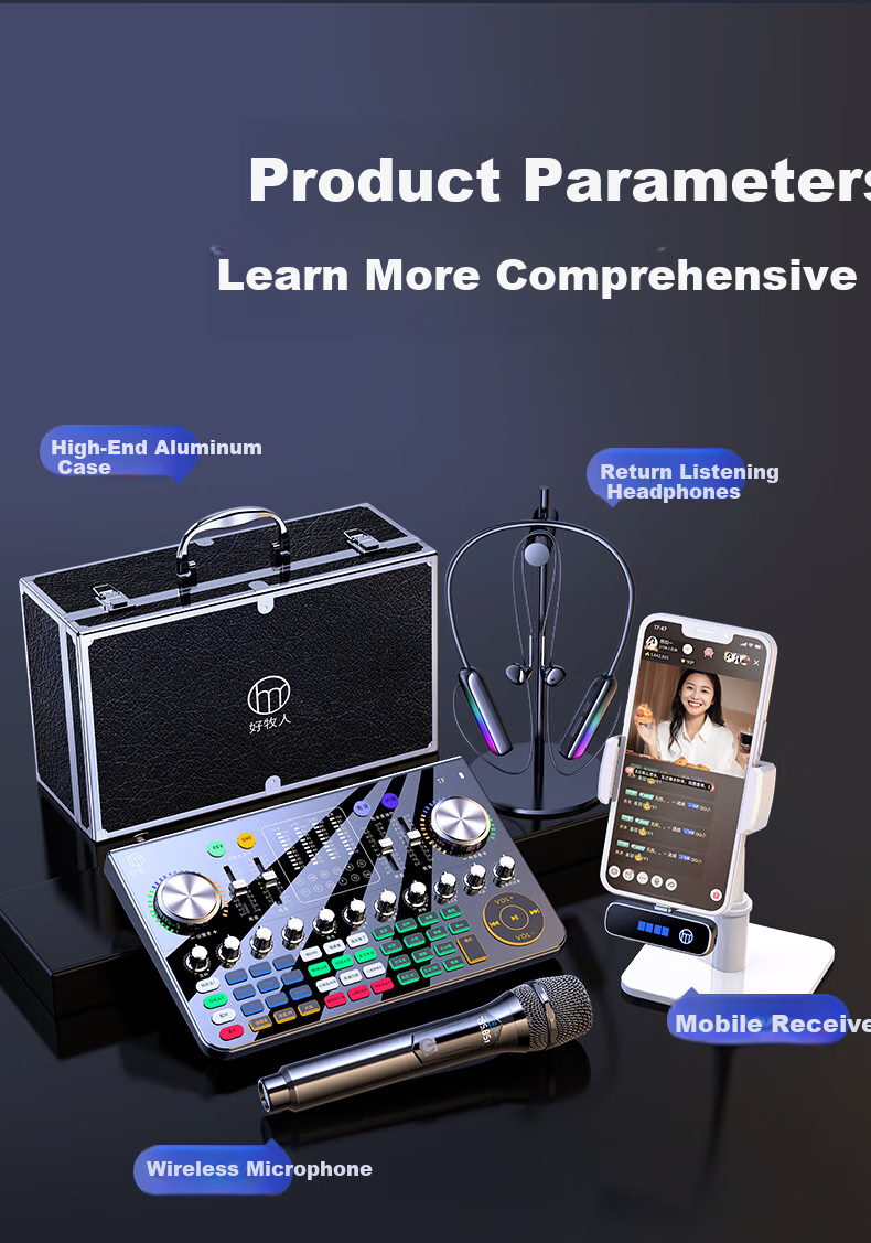 Haomuren Sound Card Live Streaming Equipment Complete Set All-In Machine for TikTok Singers, Recording, Mobile Phone-Specific Computer Professional External Mixer with Wireless Microphone for Karaoke 21