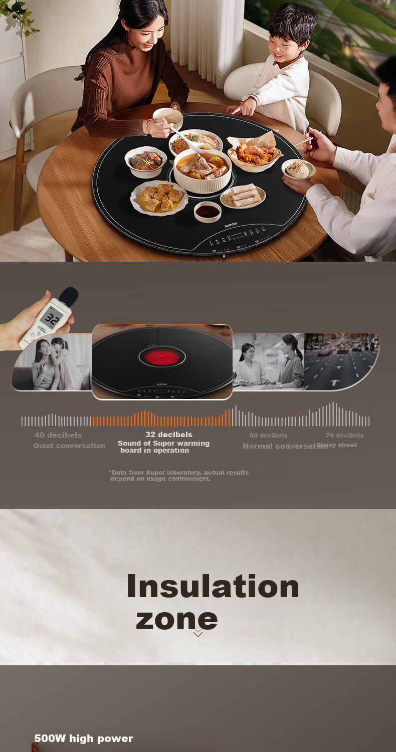 SUPOR Multifunctional Food Warming Plate, Hot Pot And Meal Warmer, Round Heating Plate, 80CM Rotatable Dining Table Turntable, BZ80RH851J 6