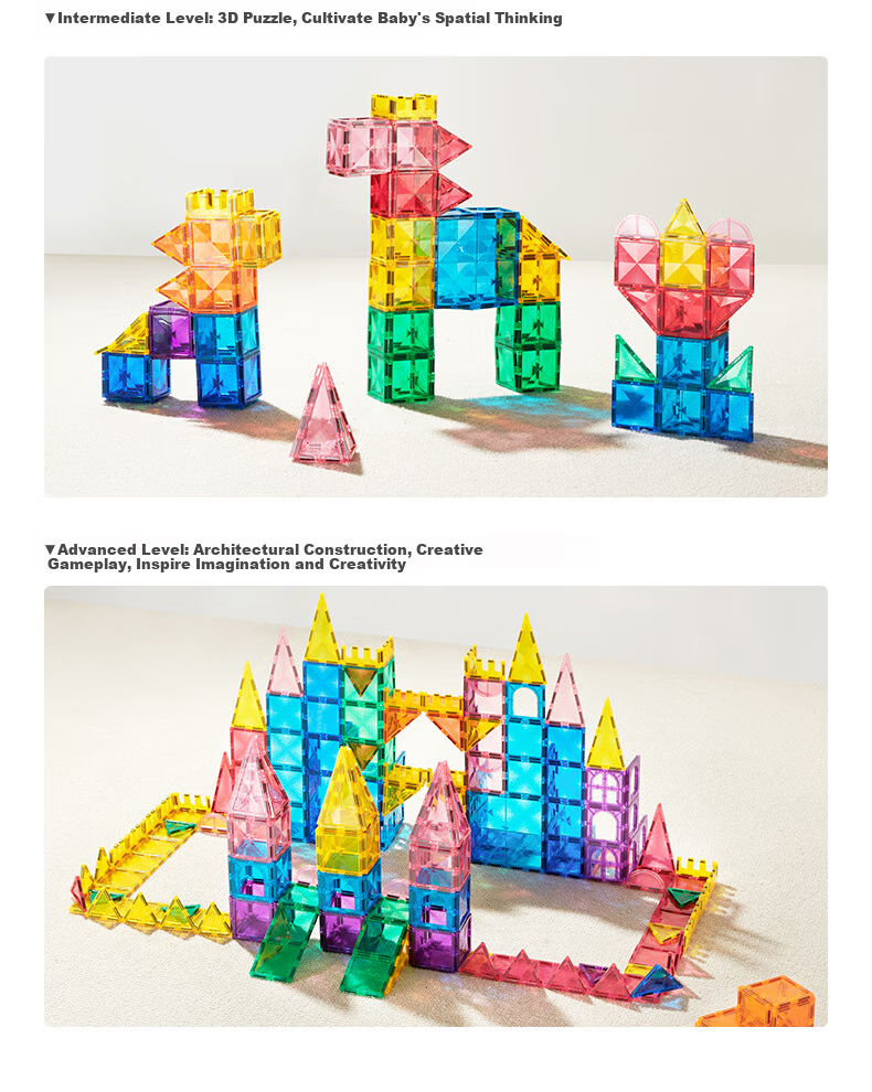 Beienshi Children's Building Blocks Toy, Magnetic Tiles with Colored Windows, for Ages 3-6, Assembly Puzzle, Birthday Gift, 100 Pieces 7