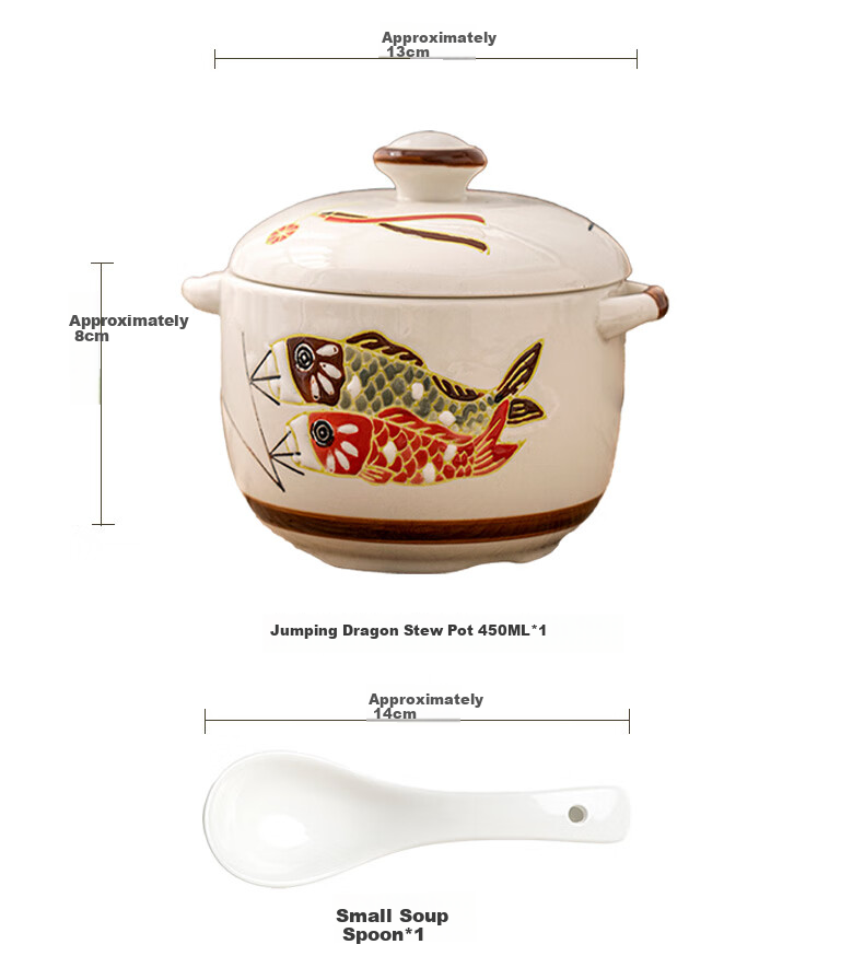 JD Original Ceramic Stew Pot with Lid And Spoon, for Soup, Steamed Eggs, Bird's Nest, And Baby Food, Zhu Yue Longmen Stew Pot 1000ML*1 9