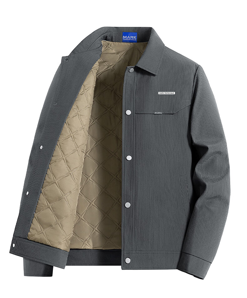 FAIRWHALE Men's Autumn Winter Padded Jacket 2025 Business Trendy Brand Turn-down Collar Autumn Coat 3XL Gray Padded Version 14