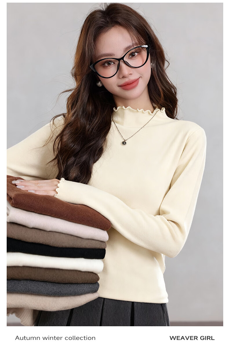 MJ STYLE Ruffled Edge Fleece-Lined Slim Fit Thermal Long Sleeve Top for Women Winter 2026 6