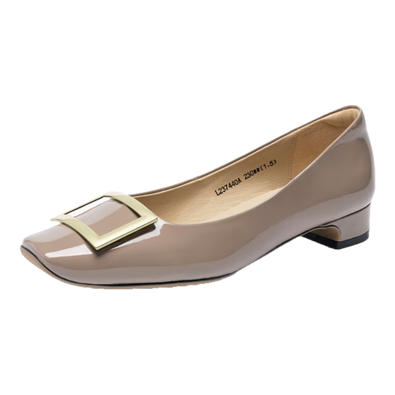 SATCHI Women's Low Heel Flats 2025 New Square Buckle Patent Leather Comfortable Fashion Nude Work Shoes L237440A