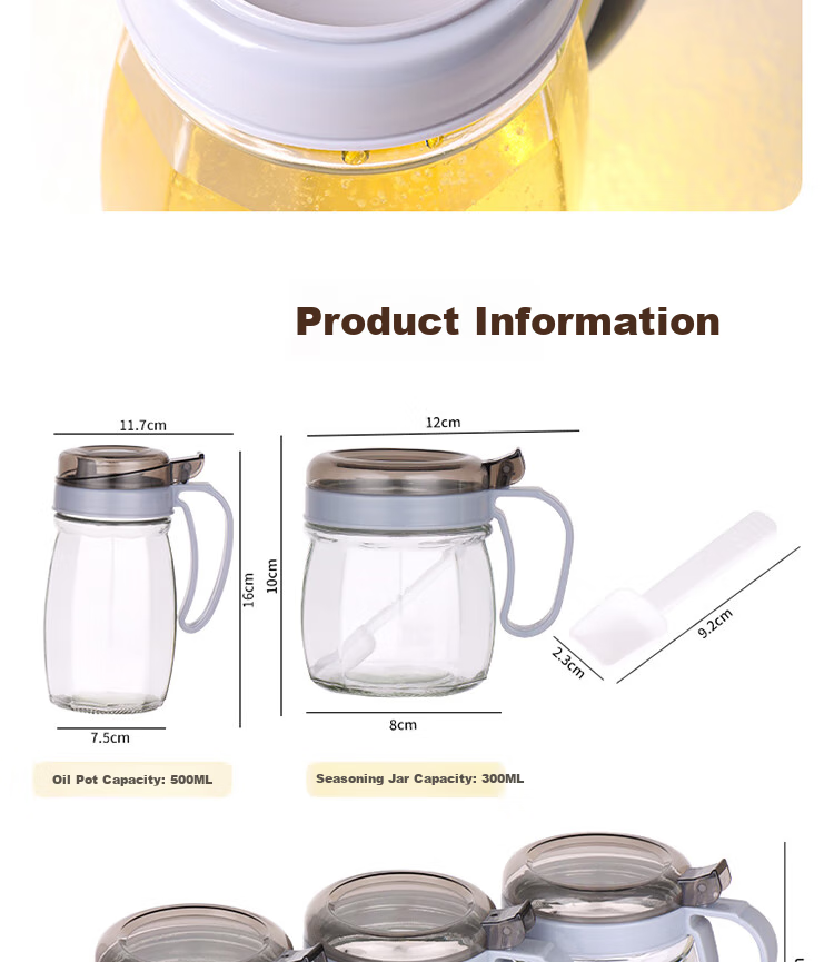 Jidukongjian Seasoning Containers, Oil Bottles, Spice Jars, Salt Shakers, Kitchen Glass Condiment Set, Home Use Oil Bottle Four-Piece Set with Storage Rack 17