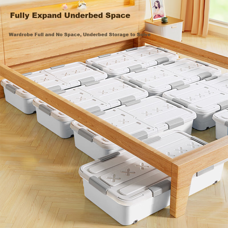 Jiabangshou Under-Bed Storage Box, Flat Organizer for Clothes And Quilts, with Wheels, 95L Capacity, 1 Piece