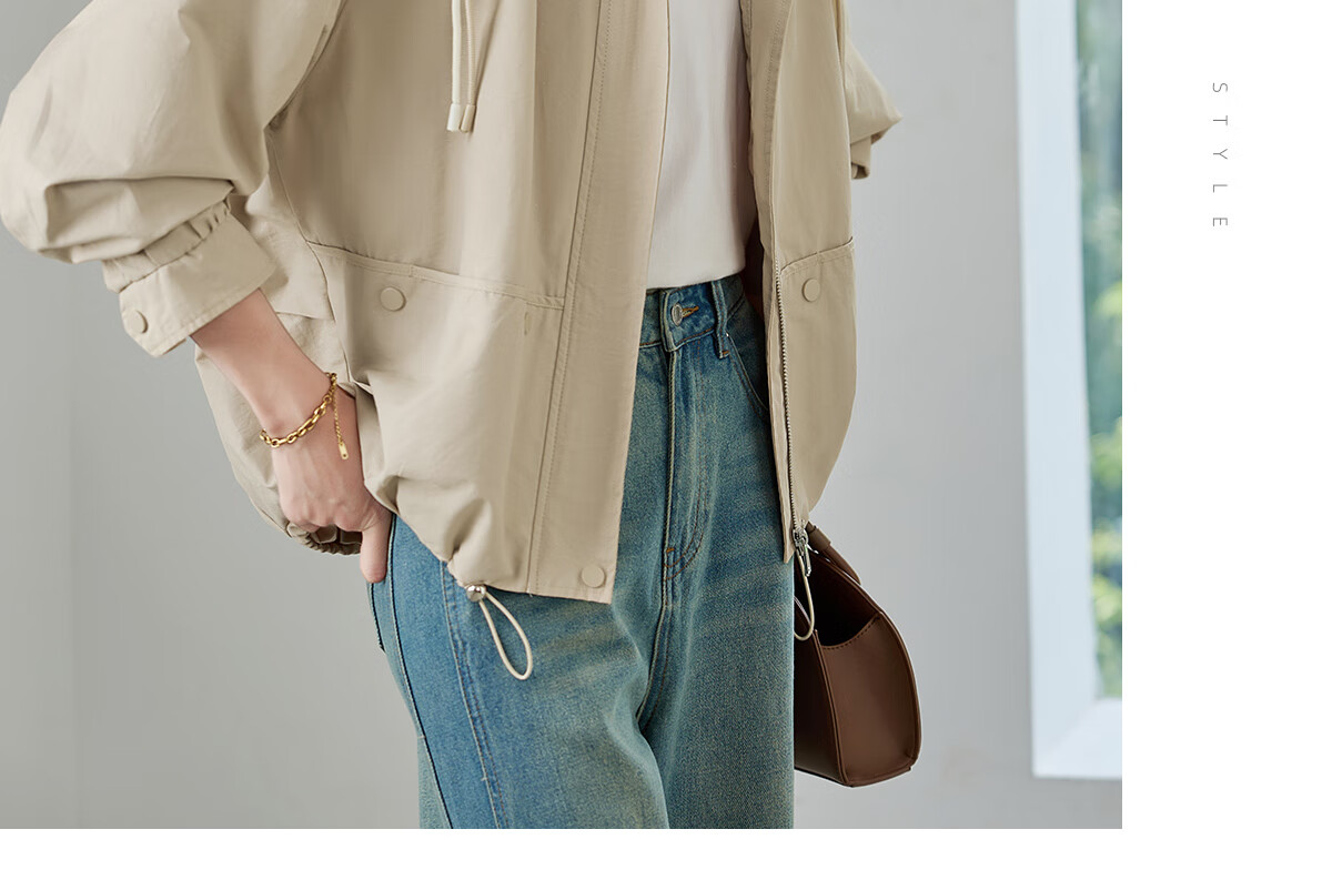 Chushen Spring and Autumn Short Jacket for Women with Hood, Exquisite Pocket Design, Versatile Loose Casual Top Coat S143U2011 11