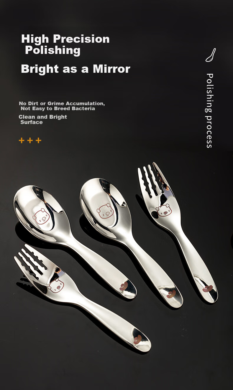 Guangyi 316L Stainless Steel Spoon Children's Fork Spoon Cartoon Spoon Baby Feeding Spoon Training Spoon Baby Tableware GY1279 6