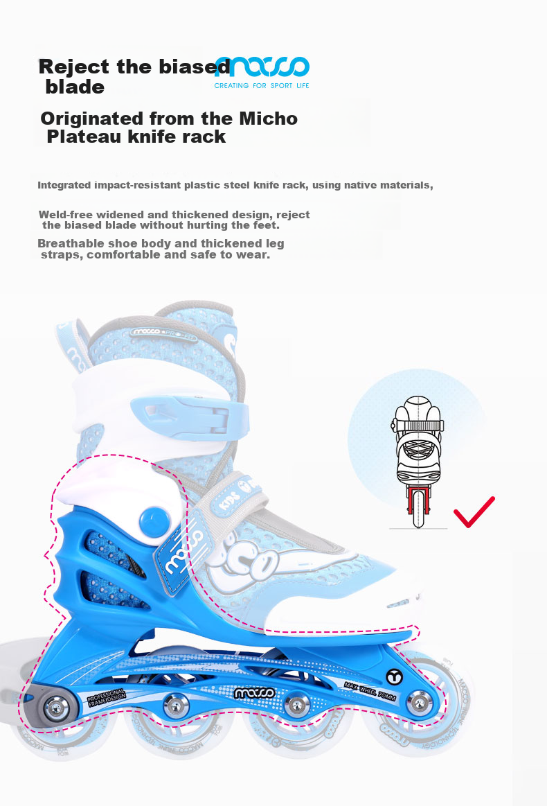 Migao Roller Skates Set for Children, Boys' Complete Inline Skates Set with Adjustable Straight Wheels SC0 Upgraded Version, Blue M 9