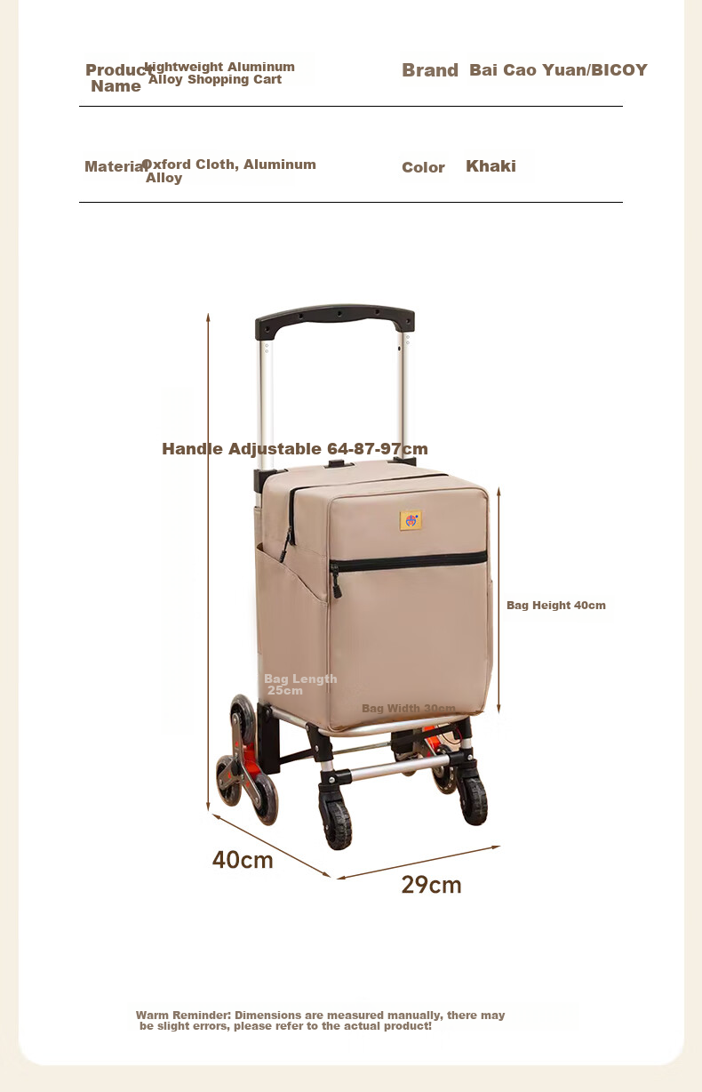 Baicaoyuan Grocery Shopping Cart, Portable Household Trolley, Supermarket Hand-Pushed Cart, Foldable Pull Rod Cart for Elderly 10