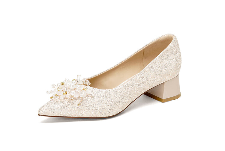 Josiny Pointed Toe Stiletto Heels 2026 Spring New Gorgeous Wedding Bridal Shoes Champagne Gold Size 36 9