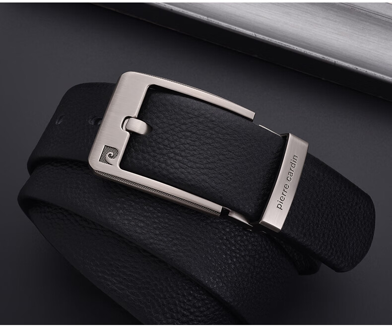Pierre Cardin Men's Belt, Top-Grain Leather, Pin Buckle, Genuine Leather Waistband, Gift Box, Black, Size 125-130 2